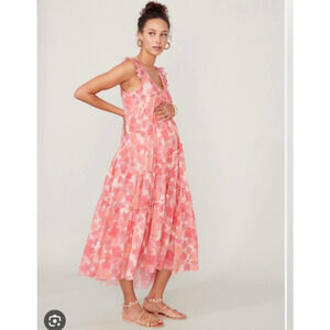 NEW Hatch Anaelle Silk Blend Floral Maternity Midi Dress Pink XS Baby Shower